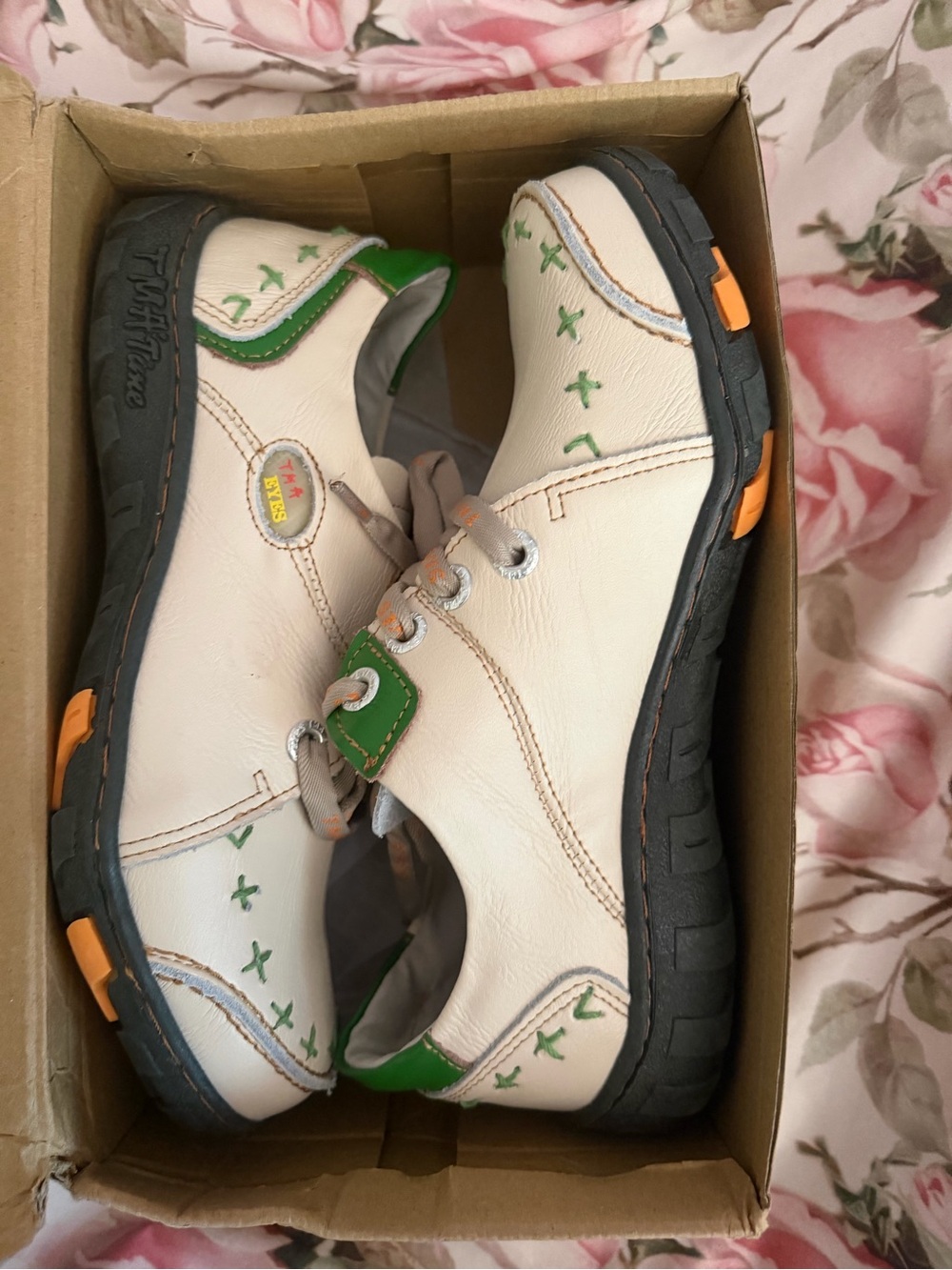 Women's White Leather Sneakers with Green Accents